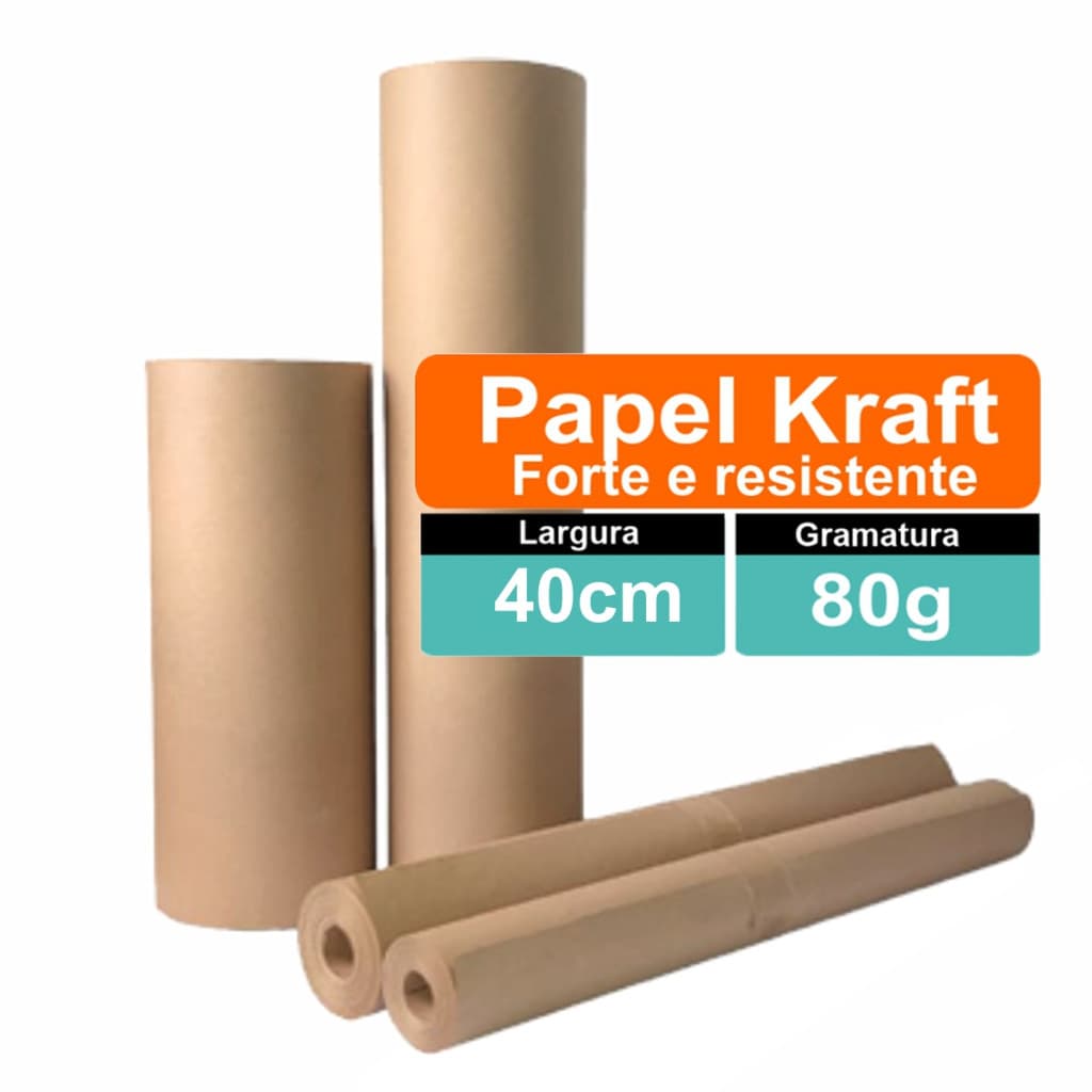 Papel Semi Kraft Pardo 80 Gramas Bobina 40cm x 20Mts Rolo Embalagem Caixa Embrulho
