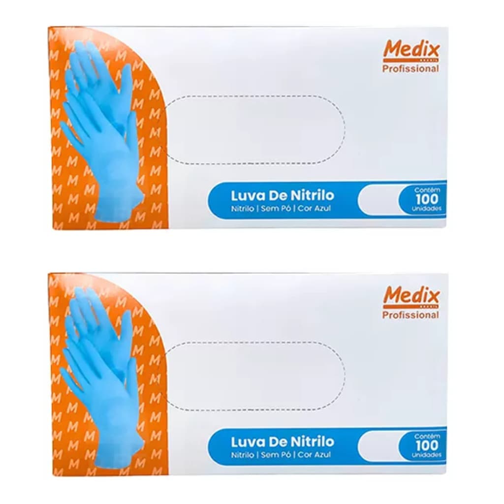 KIT COM 2X CAIXAS DE LUVA NITRILICA SEM PÓ AZUL TAM M 200 UNIDADES - MEDIX