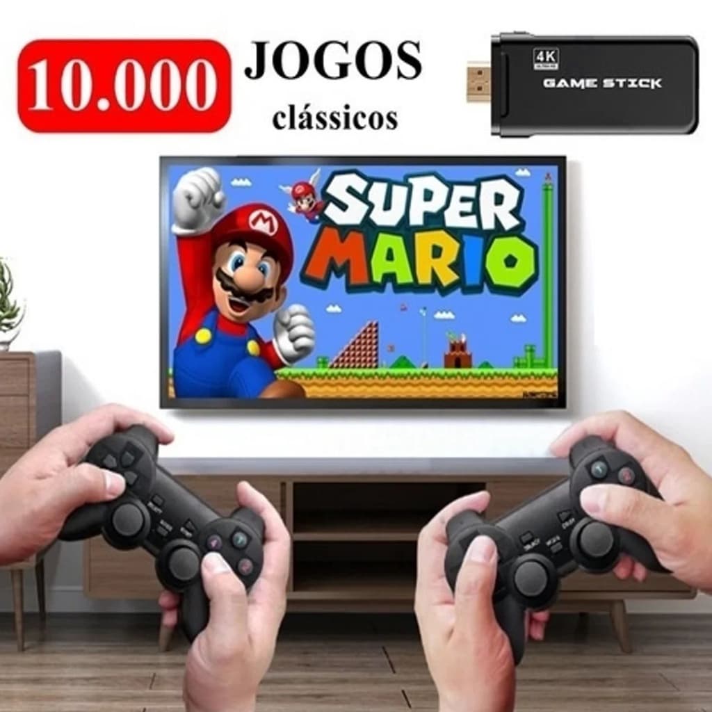 Console Video Game Retro + 10mil jogos Stick 4K + 2 Controles sem fio wifi C/ Jogos antigos na memoria alta definiçã