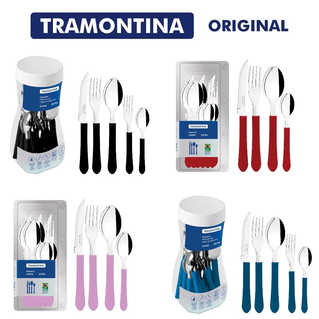 Jogo de Talheres Faqueiro Tramontina Original 12 ou 20 Peças Aço Inox Leme