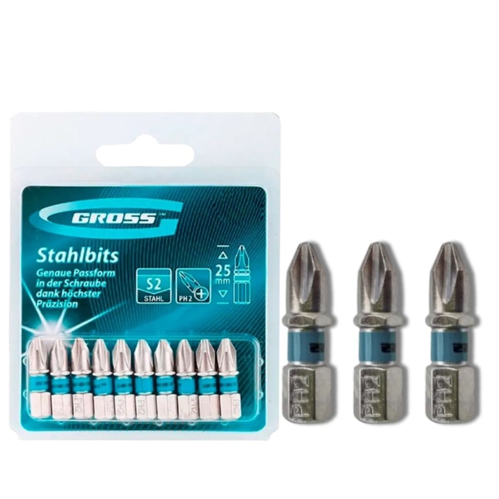 Jogo Bits Parafusadeira Magnético Philips Ph2 25mm Gross 10 Pcs Aço Ponta Philips Ponteira Imã 1/4