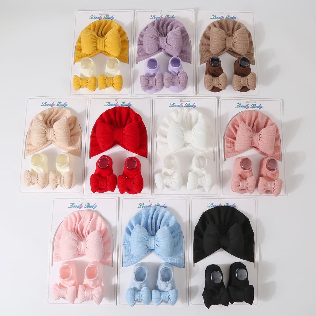 2024 Novo Conjunto De Meias De Malha De Algodão Para Bebês Crianças Rosa Fofo Recém-Nascido Bandana Infantil