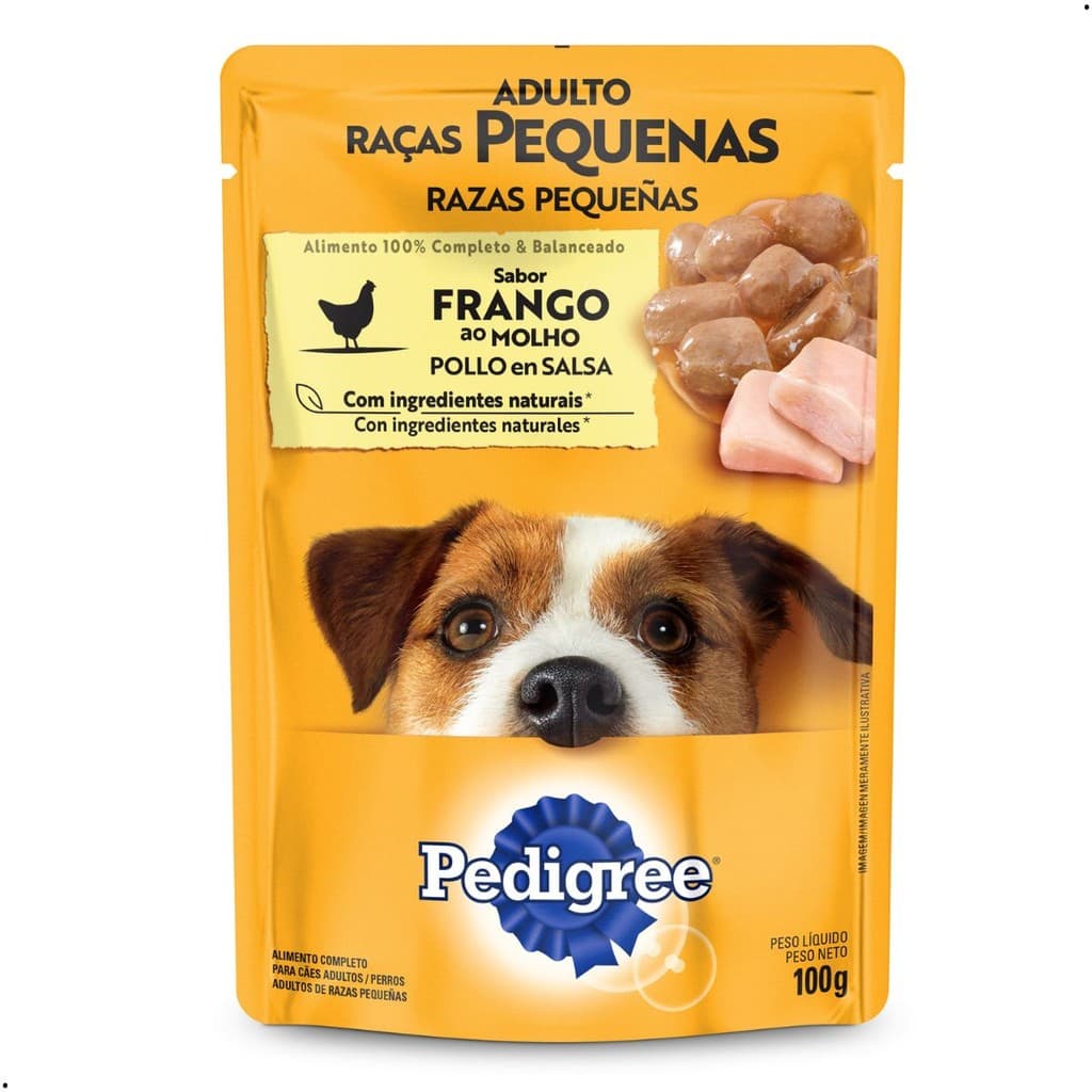 Kit 18 unidades Sachês Pedigree Cães Adultos Raças Pequenas Alimento Úmido Sabor Frango 100g