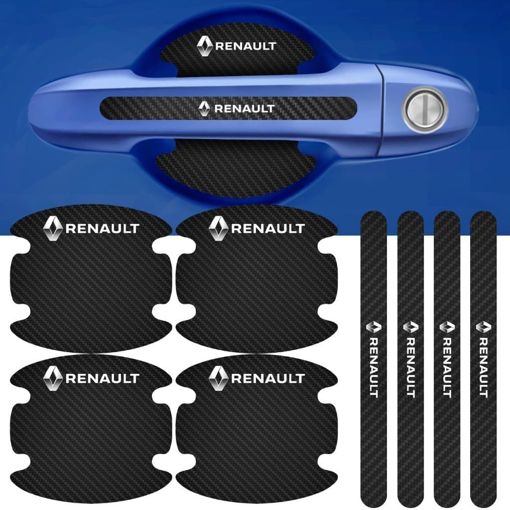 Kit 8 Peças Adesivo Protetor Maçaneta de Porta Renault Fibra de Carbono Carro Anti Arranhões