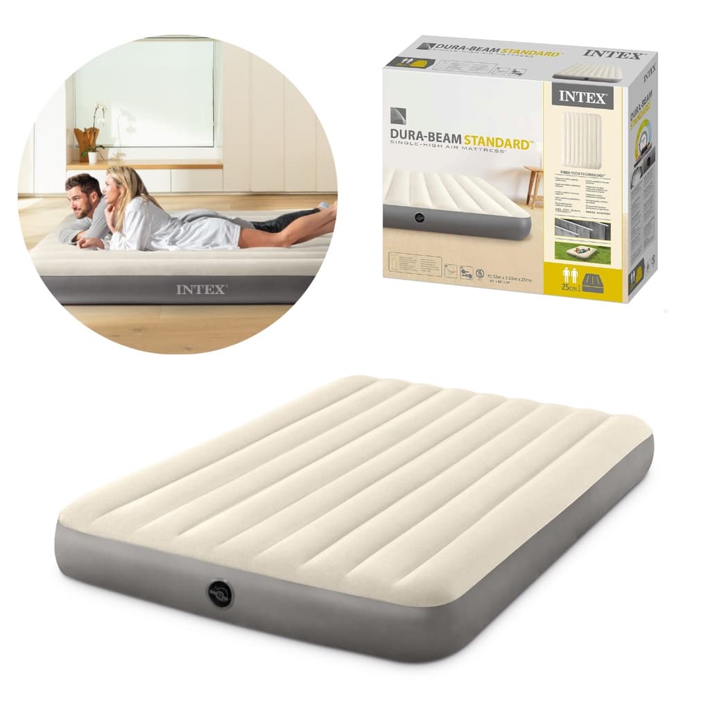 Colchão Inflável Queen (203x152x25cm) Dura Beam Single High Intex 64103 Branco e Cinza