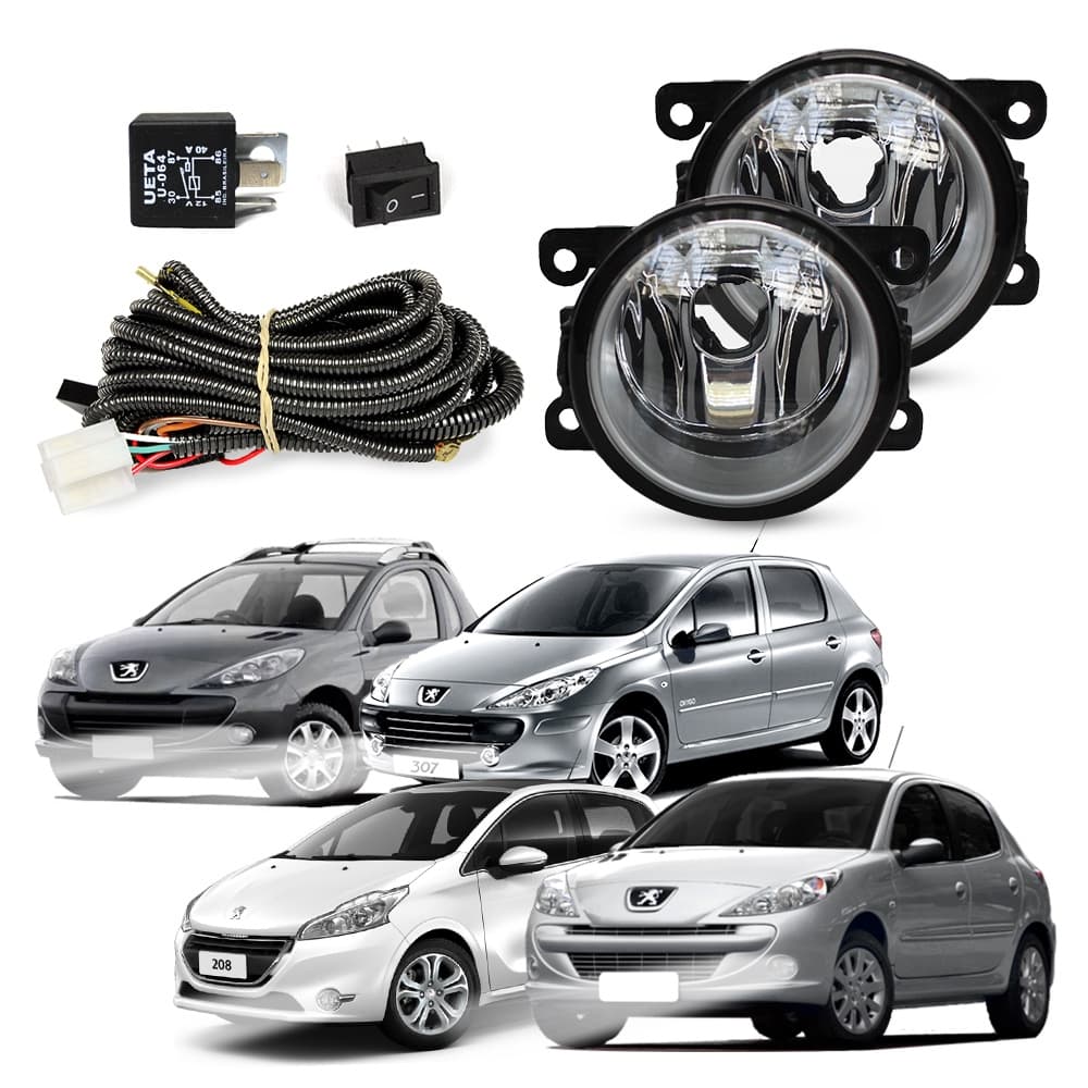 Kit Farol de Milha Peugeot 207 208 307 Hoggar Farol Auxiliar de Carro Lente Vidro Neblina Automotivo