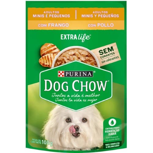 Ração Úmida Dog Chow Sachê para Cães Adultos Raças Minis e Pequenas Frango  100g
