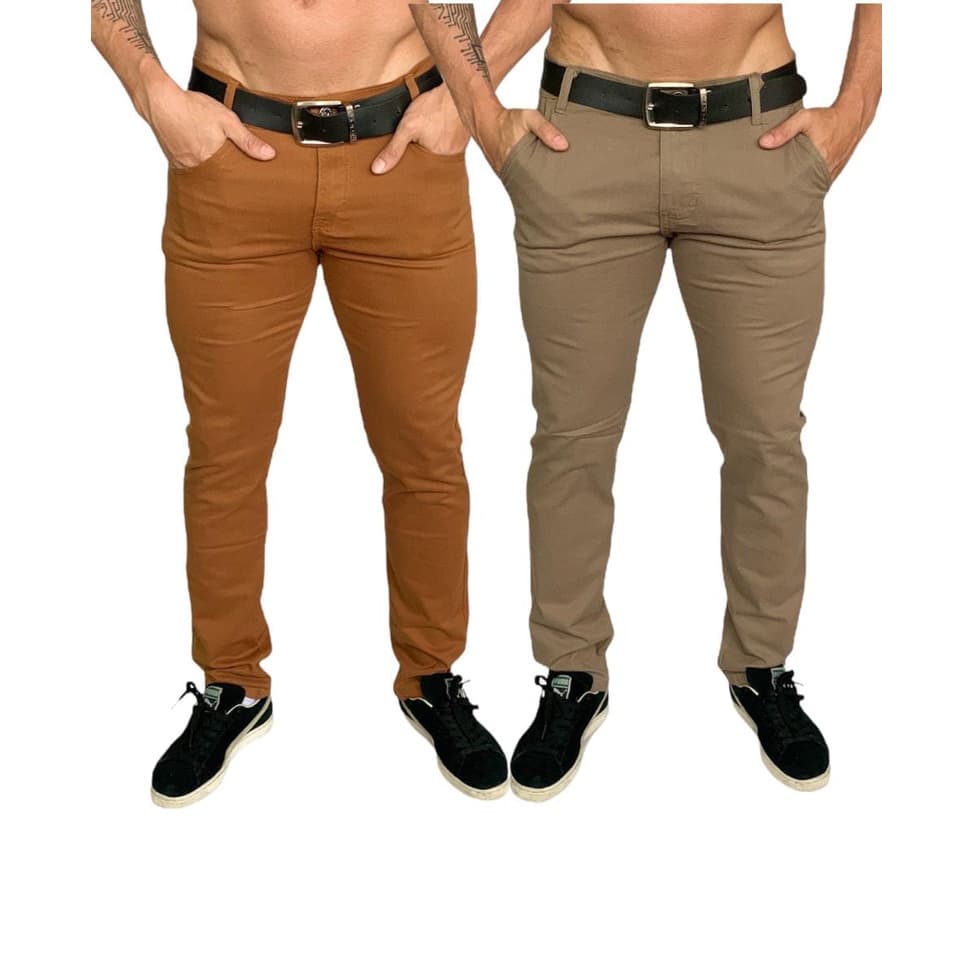 Kit 2 Calça Sarja Masculina Com Lycra Elastano Slim
