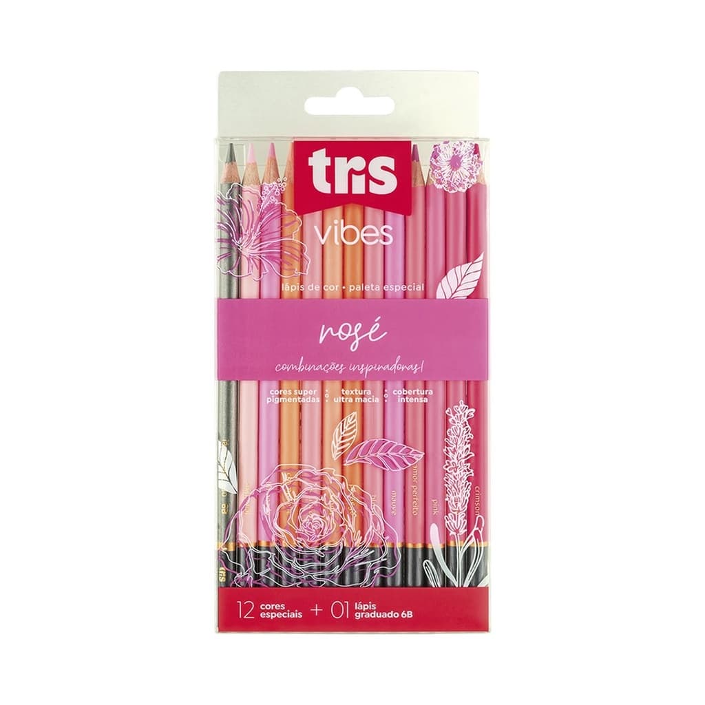 Lápis De Cor Vibes Tons Rosé 12 Cores + 1 Lápis 6B Tris