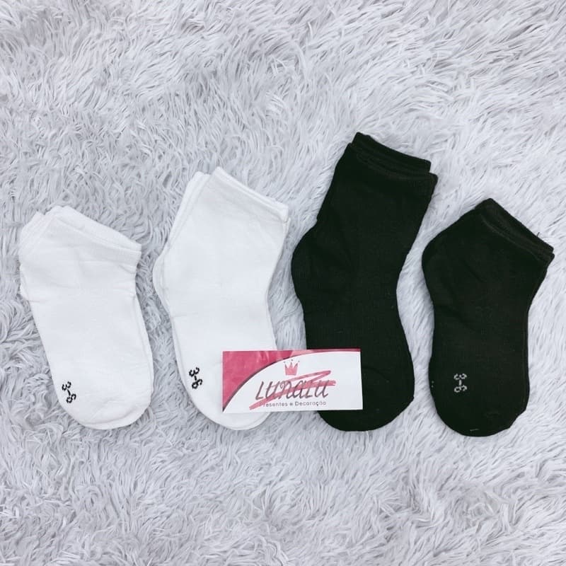 Kit 12 Pares de Meias Infantil 3 à 12 anos Preto ou Branca Cano Curto/Alto - BESTMIX