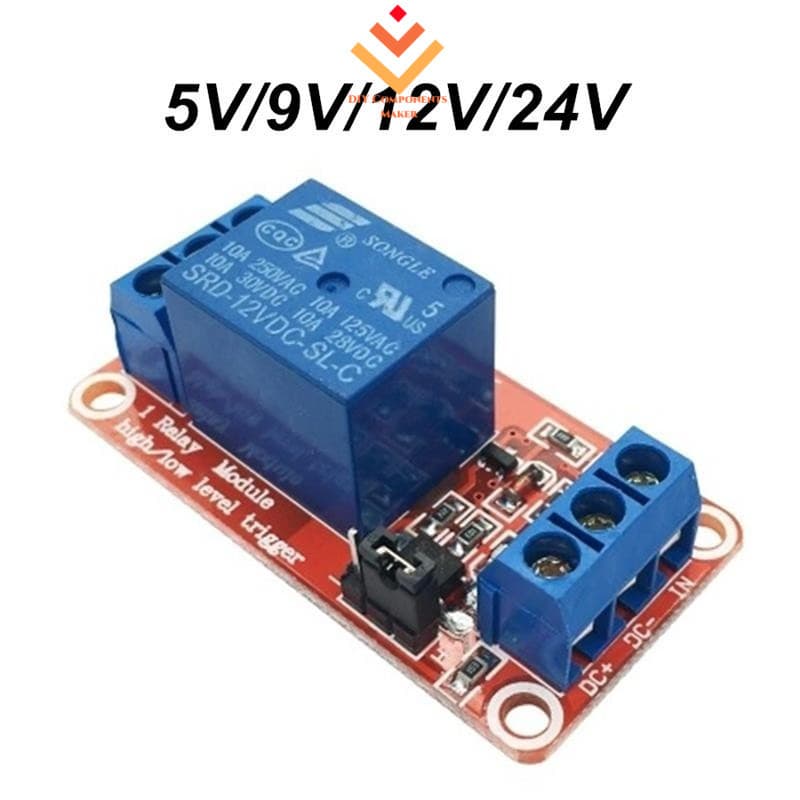 Módulo De Relé Optoacoplador De 1 Canal DC 5V/12V/24V Com Suporte Para Gatilho Alto E Baixo