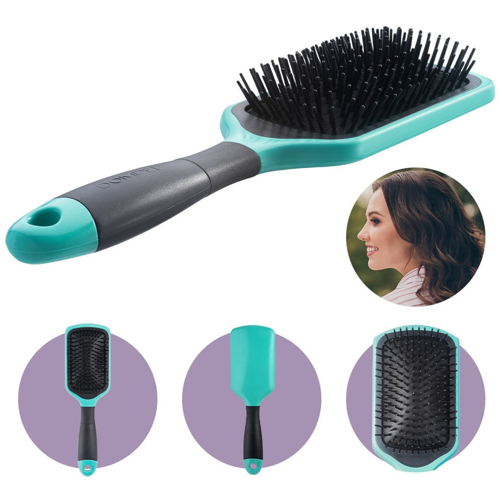 Escova de Cabelo Desembaraçar Raquete Premium Profissional Almofadada Dompel Verde