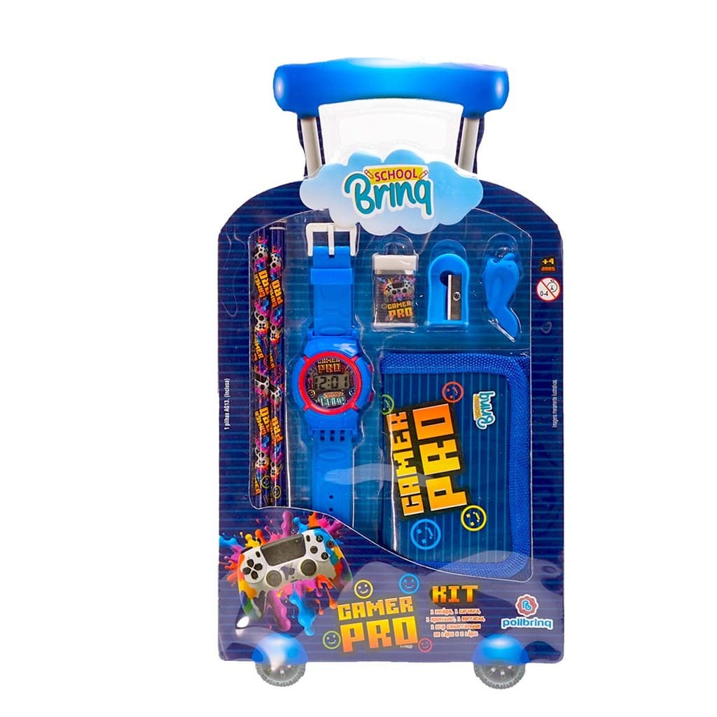 Kit Escolar Maleta com 07 peças Azul - Polibrinq
