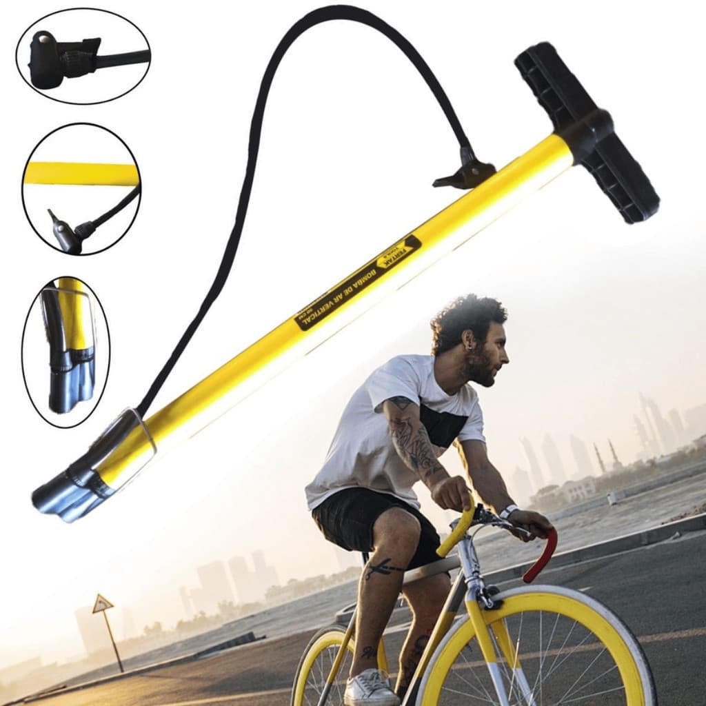 Bomba Encher Pneu Bicicleta Moto Bola Leve E Resistente Cor Amarelo Alto Desempenho