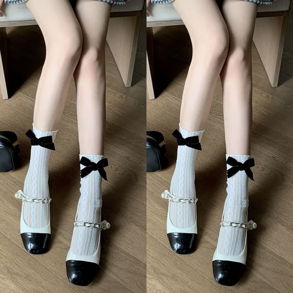 Meias de panturrilha lolita de renda branca feminina perna média jk renda de perna longa japonesa meia perna lolita