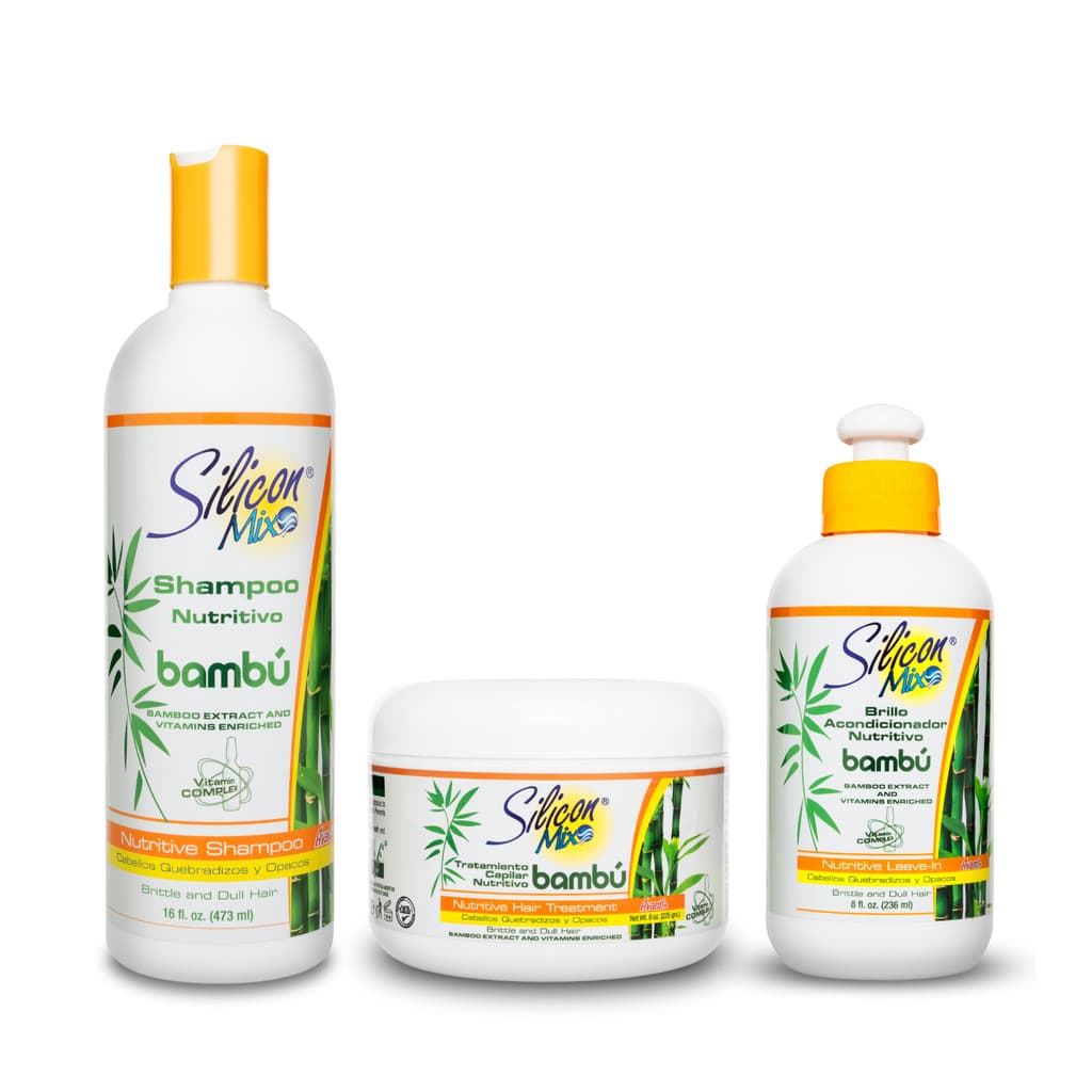 Kit Shampoo, Máscara Tratamento e Leave In Nutritivo Silicon Mix Bambú -Shamp + Másc 225g + Leave in