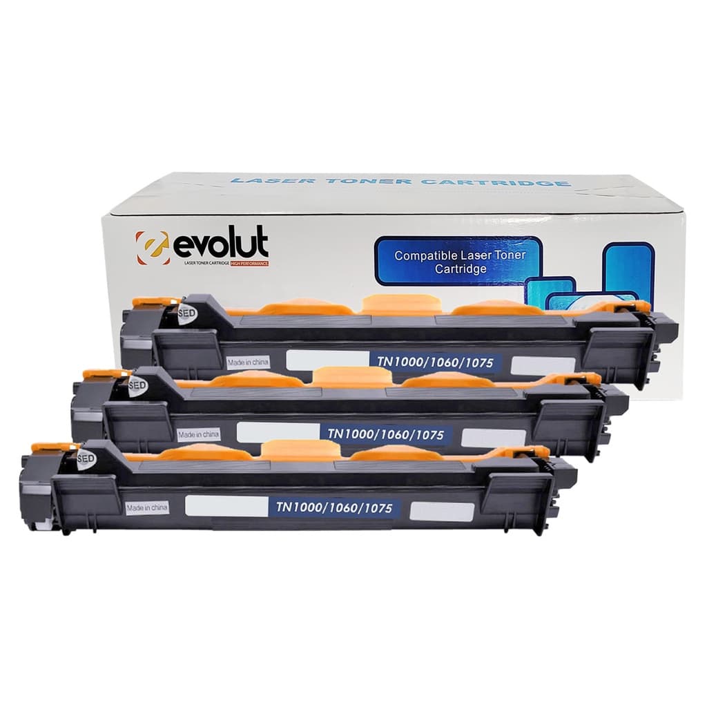 Kit 3x Toner Compatível para Brother TN1000 TN1060 Marca Evolut para HL1212w DCP1617nw MFC1810 DCP-1612w Preto 1.000