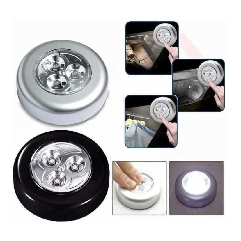 kit 3 Luminária Toque Sem Fio 3 Led A Pilha Com Fita Adesiva Prata