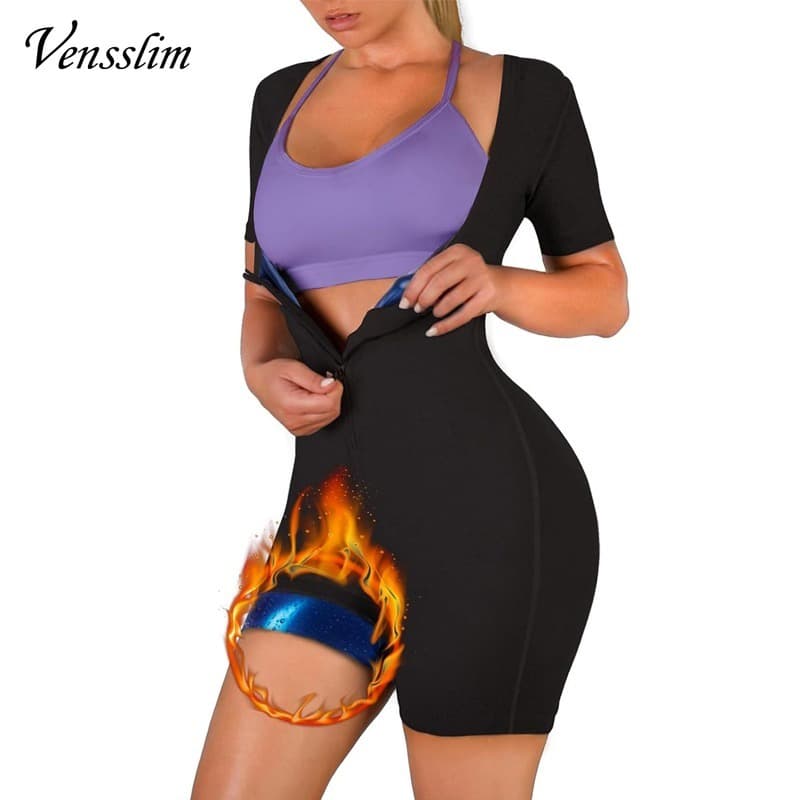 Fato De Sauna Vensslim Para Treinador De Cintura Feminino Suor De Manga Curta Com Zíper De Corpo Inteiro Aparador De Barriga Perda De Peso