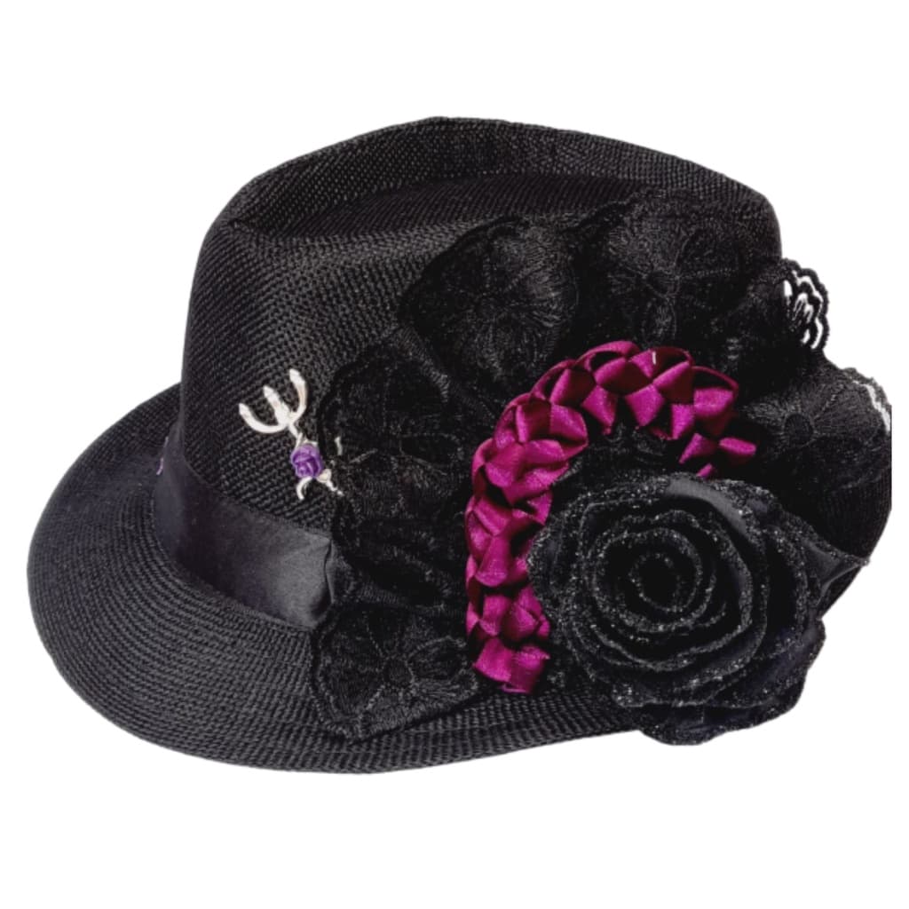 Chapeu Pomba Gira Preto com Roxo Maria Mulambo Fita bordada Umbanda Macumbis