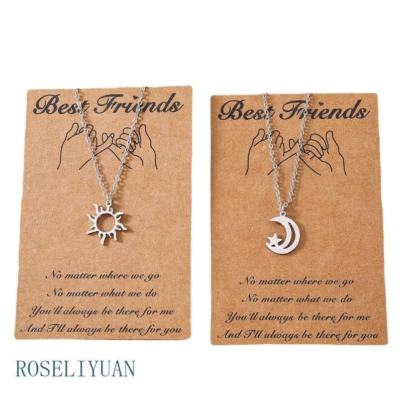 ROS Para Estrela Da Lua Pingente Colar Dainty Necklace Jóias Aço Inoxidável Amizade Adolescentes Meninas Acoplamento