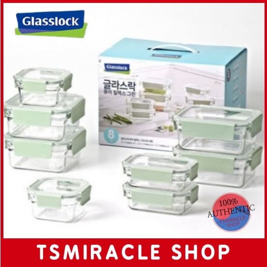 Glasslock Pure Relax Recipiente De Vidro Hermético Verde Conjunto De 8p