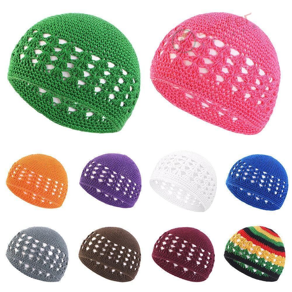 Chapéu SOSFER Kufi , Gorro De Crochê De Cor Sólida Tricotado , Boné De Caveira De Algodão Feito À Mão Elástico Quente Wi
