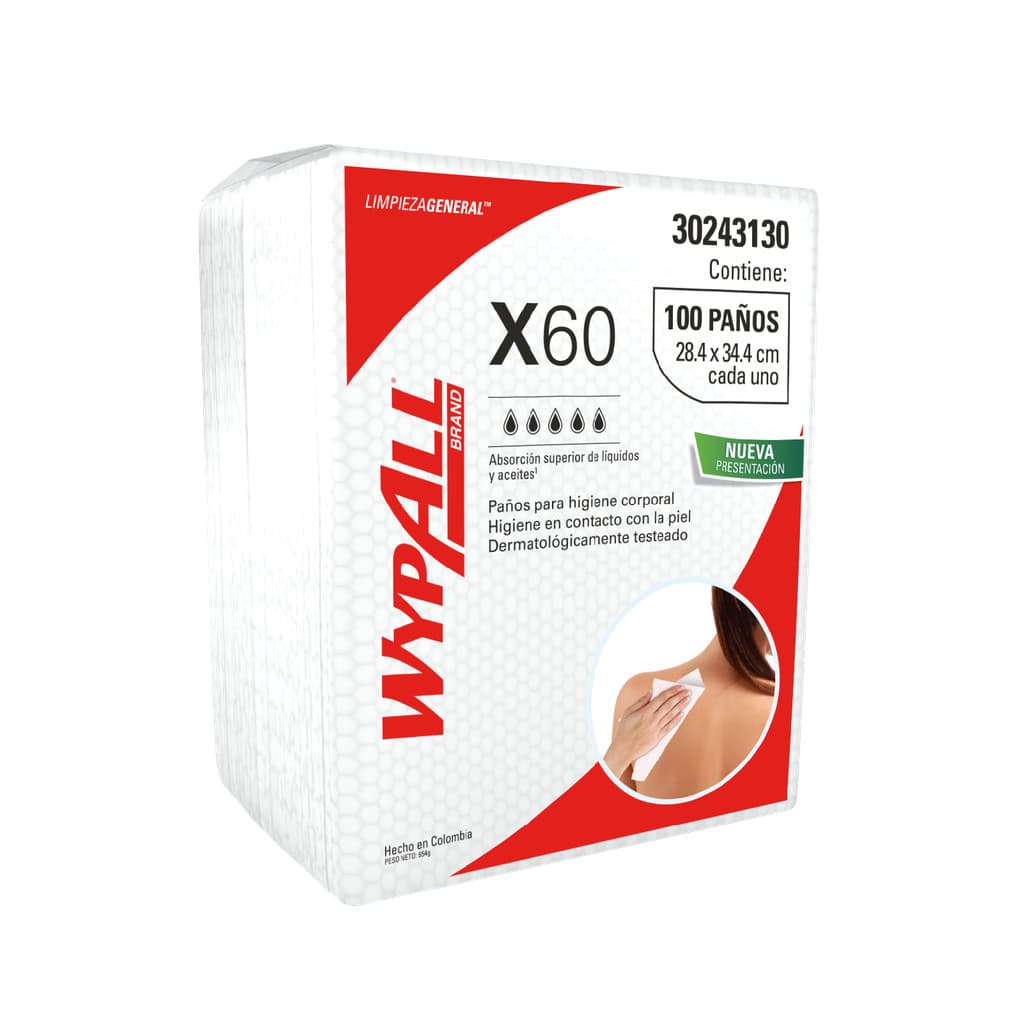 Pano Wiper Wypall p/ Higiene Corporal X60 100uni Banho Leito