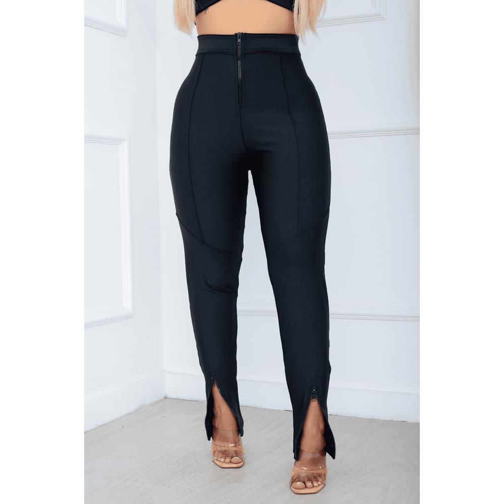 Legging Femenina Com Ziper Super Estilo - Calça Afaiataria Feminina Preta