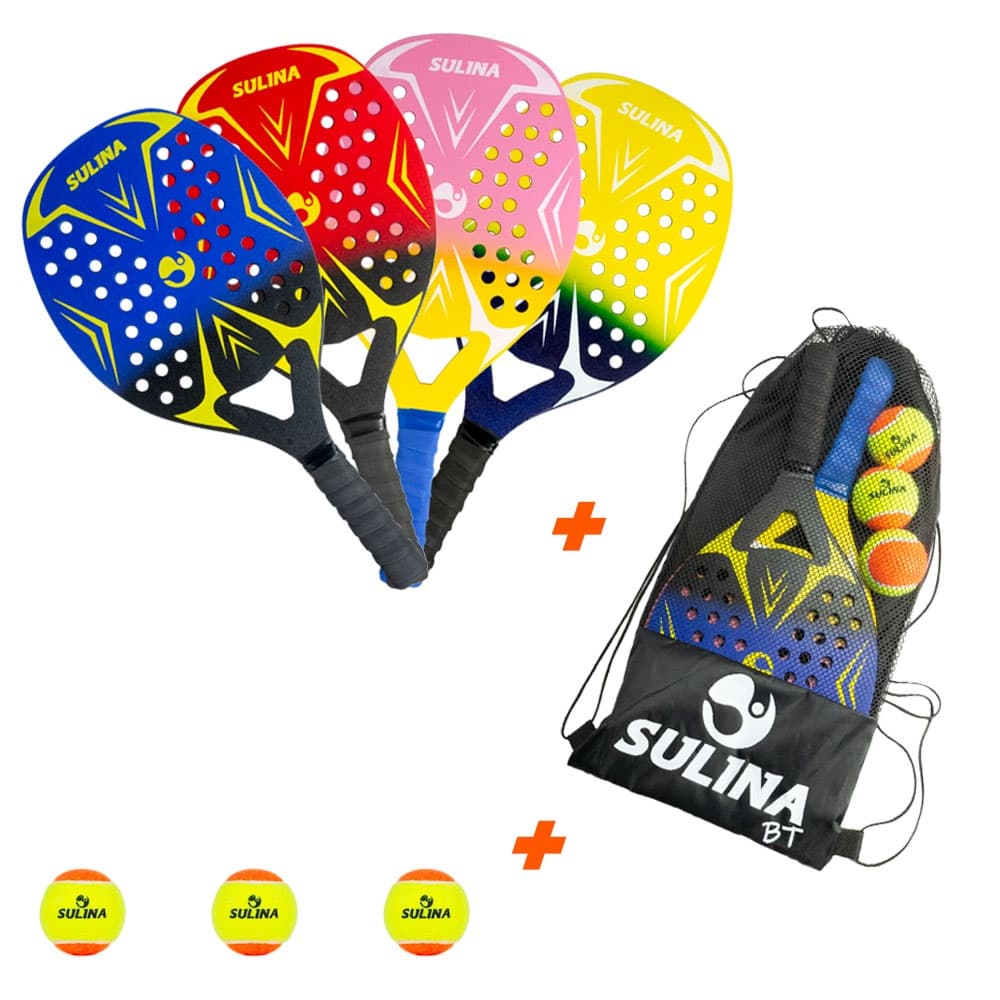 Kit 4 Raquetes de Beach Tennis com 3 bolas Oficiais + Capa
