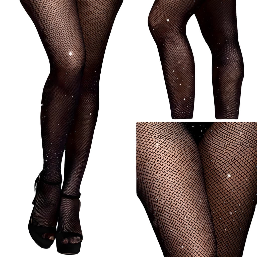 MEIA CALÇA ARRASTÃO ADULTO STRASS PRETA COM BRILHO