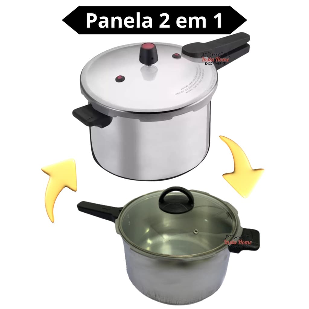 Panela de Pressão 7 litros 2 em 1 Fechamento Externo com Tampa de Vidro