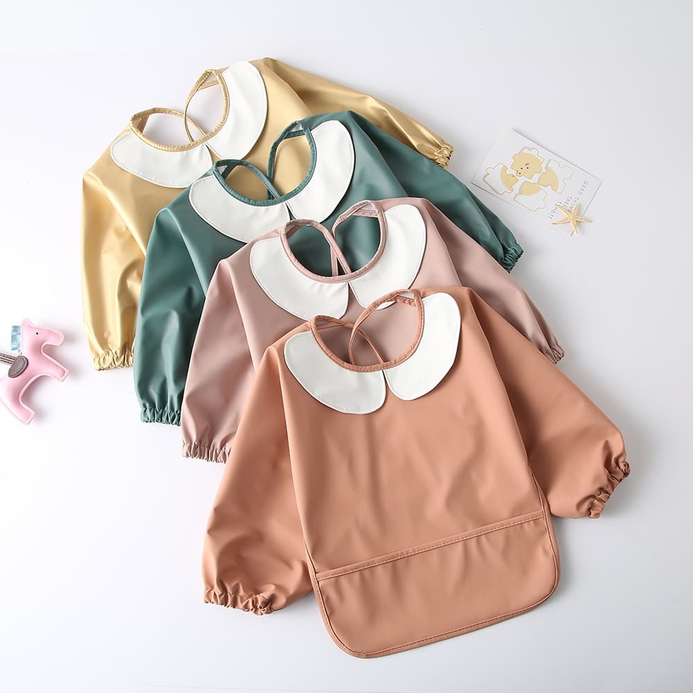 Babador Coreano À Prova D'água Para Bebês , Blusa De Manga Comprida PU , Roupas Reversas , Fácil Limpeza , Babadores