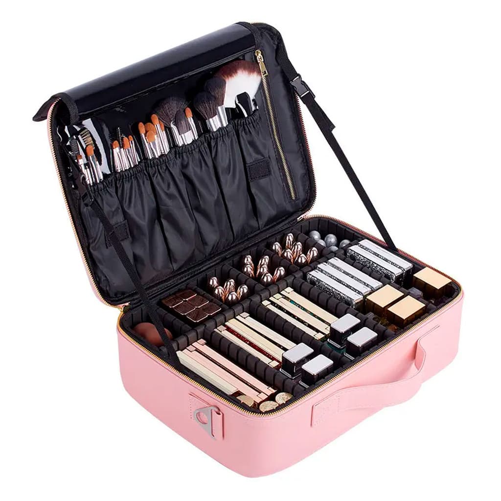 Maleta De Maquiagem Para Maquiador Manicure e Viagem Divisória Ajustável Tamanho G - Rosa