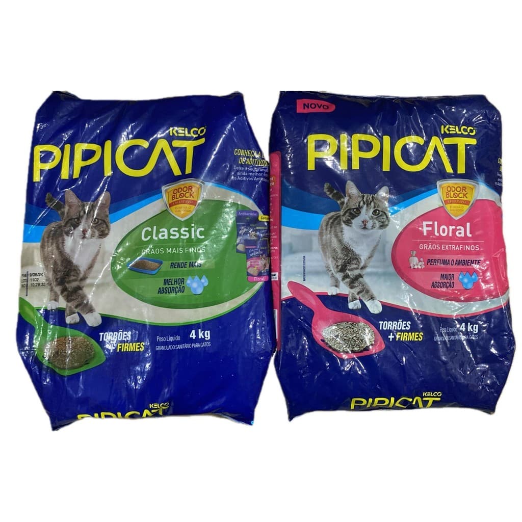 Areia para Gatos Pipicat Granulado Sanitário Floral/ Classico 4kg - Grãos Mais Finos + Alta Absorção