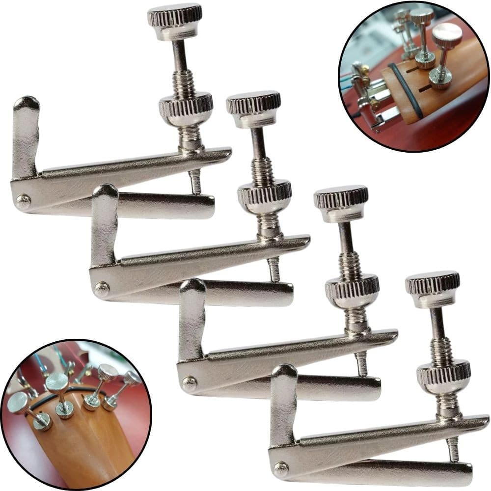 Kit 4 Micro Afinador Fixo Violino 3/4 4/4 Metal Prata Cromado MARINOS