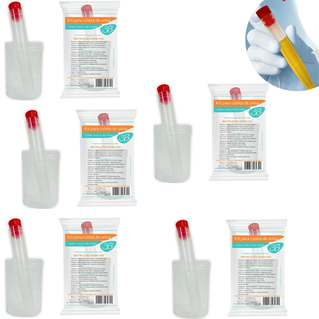 05 Kit Coletor De Urina Xixi Para Exames Medic Frasco E Tubo