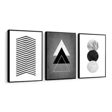 Quadros Decorativo 3 peças 20x30 Mosaico Mdf Alta Resolução Full HD  preto e branco abstrato delicado para sala quarto