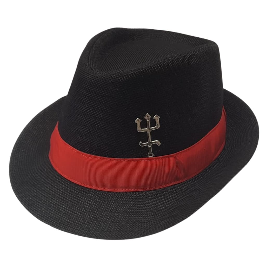 Chapeu de Exu Preto com Tridente e Fita Vermelha Umbanda Candomble