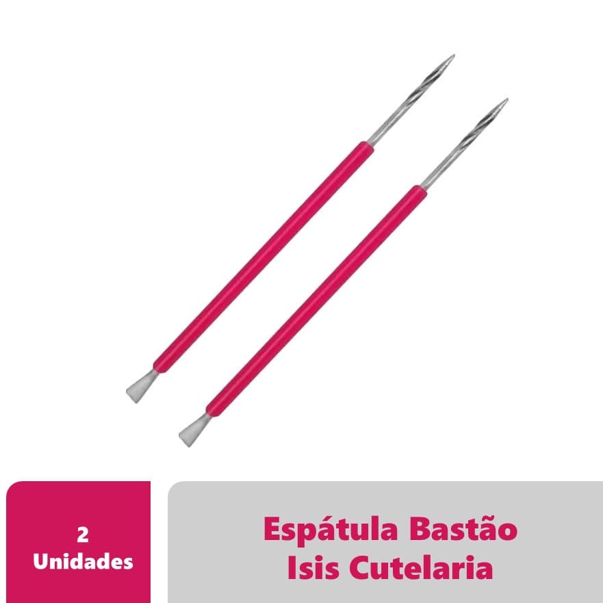 2 Espátulas Bastão ''Mista'' Unha Inox Com Silicone - Isis Cutelaria - Rosa
