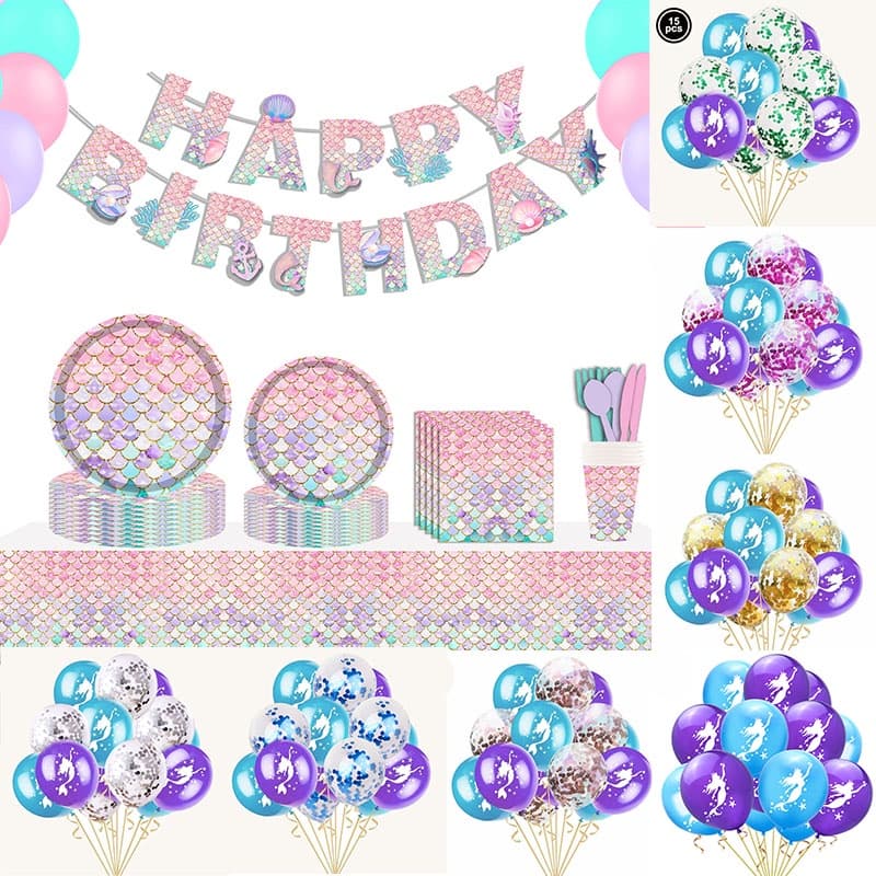 Talheres Descartáveis Para Festa Com Tema De Sereia , Pratos De Papel , Copo , Toalha De Mesa , Crianças , De Aniversári
