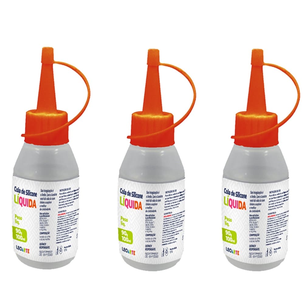 Kit 3 Colas Silicone Liquida Eva Isopor Artesanato Artesao Cola Isopor Papel Madeira Eva Vidro Metal Tecidos Madeira Espuma