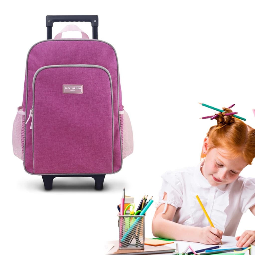 Mochila Escolar Rodinhas Juvenil Feminina Teen Rosa