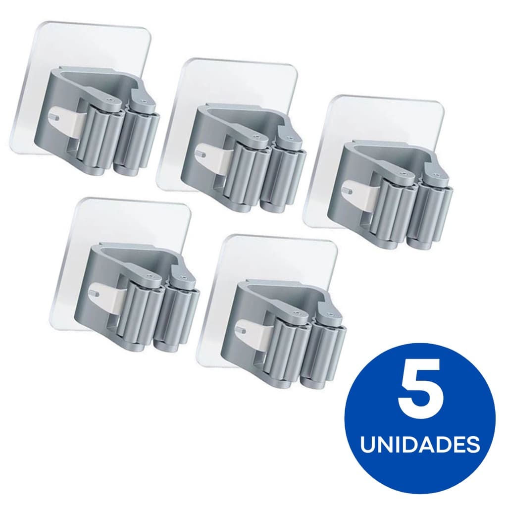 Kit 5 Suportes Para Vassoura Rodo Adesivo De Parede Resistente Gancho Cozinha Banheiro