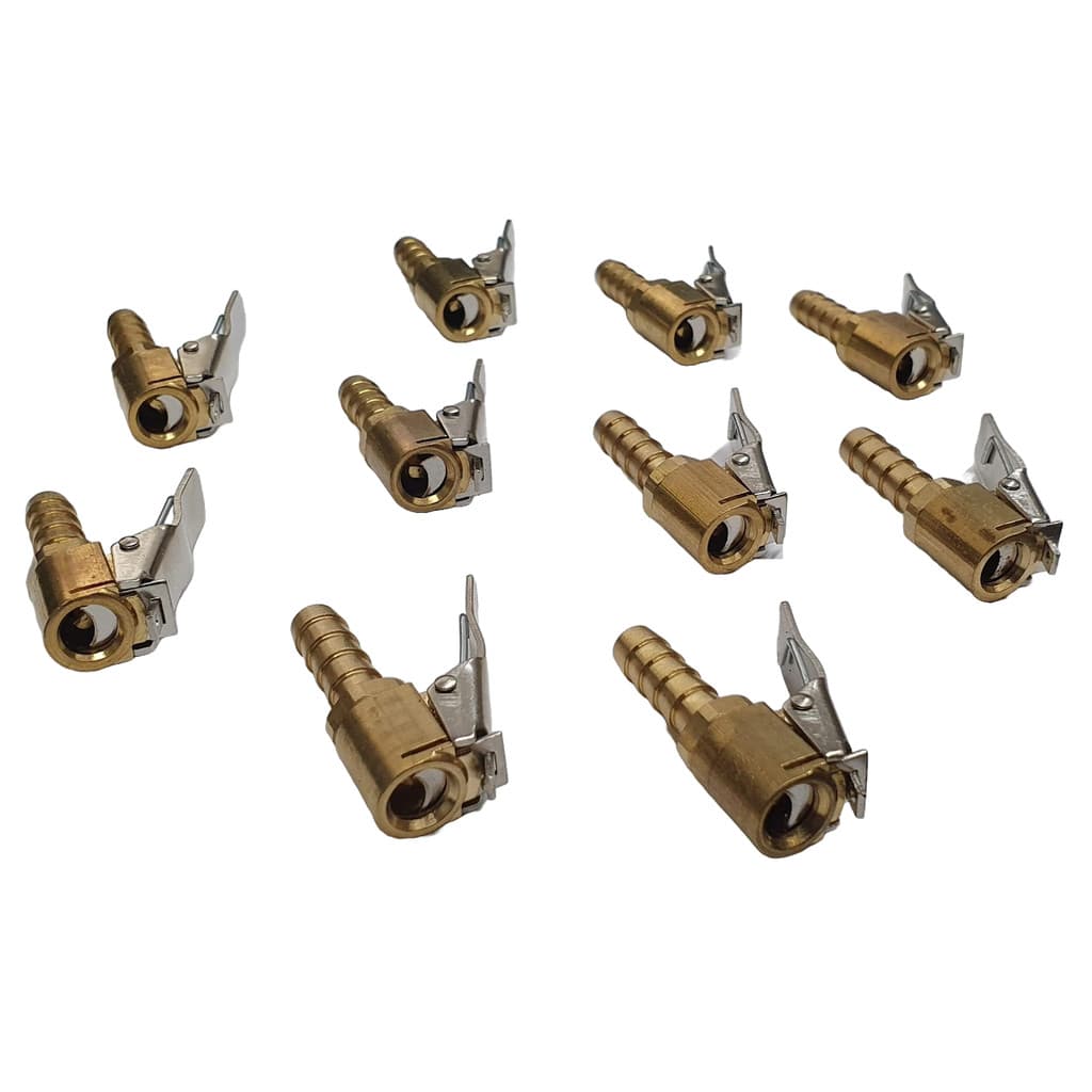 Kit 10 Bicos Inflador Encher Pneus Com Presilha Trava 1/4"