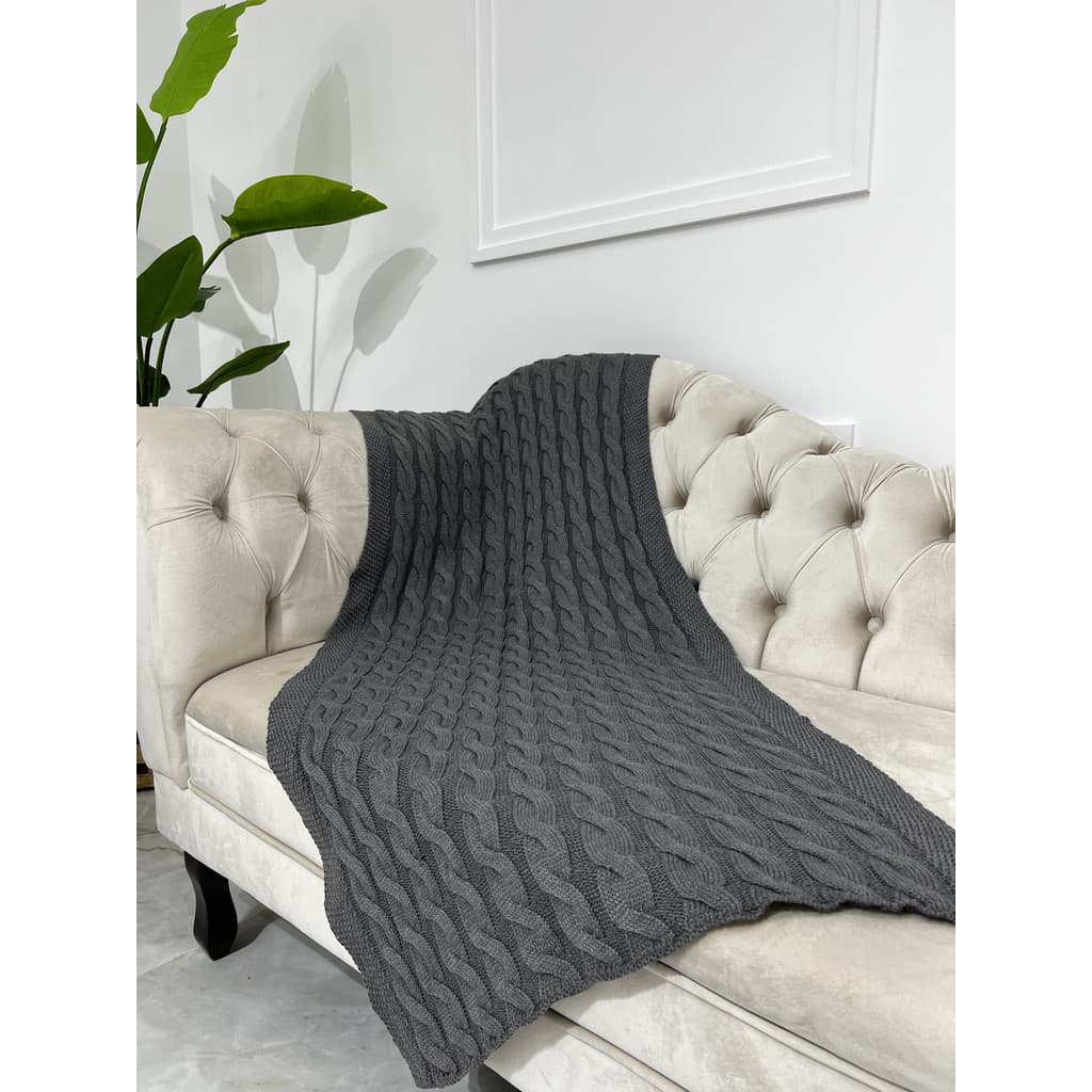 Peseira Manta Trança Sala Cama Casal Sofa Tricot 180x60cm