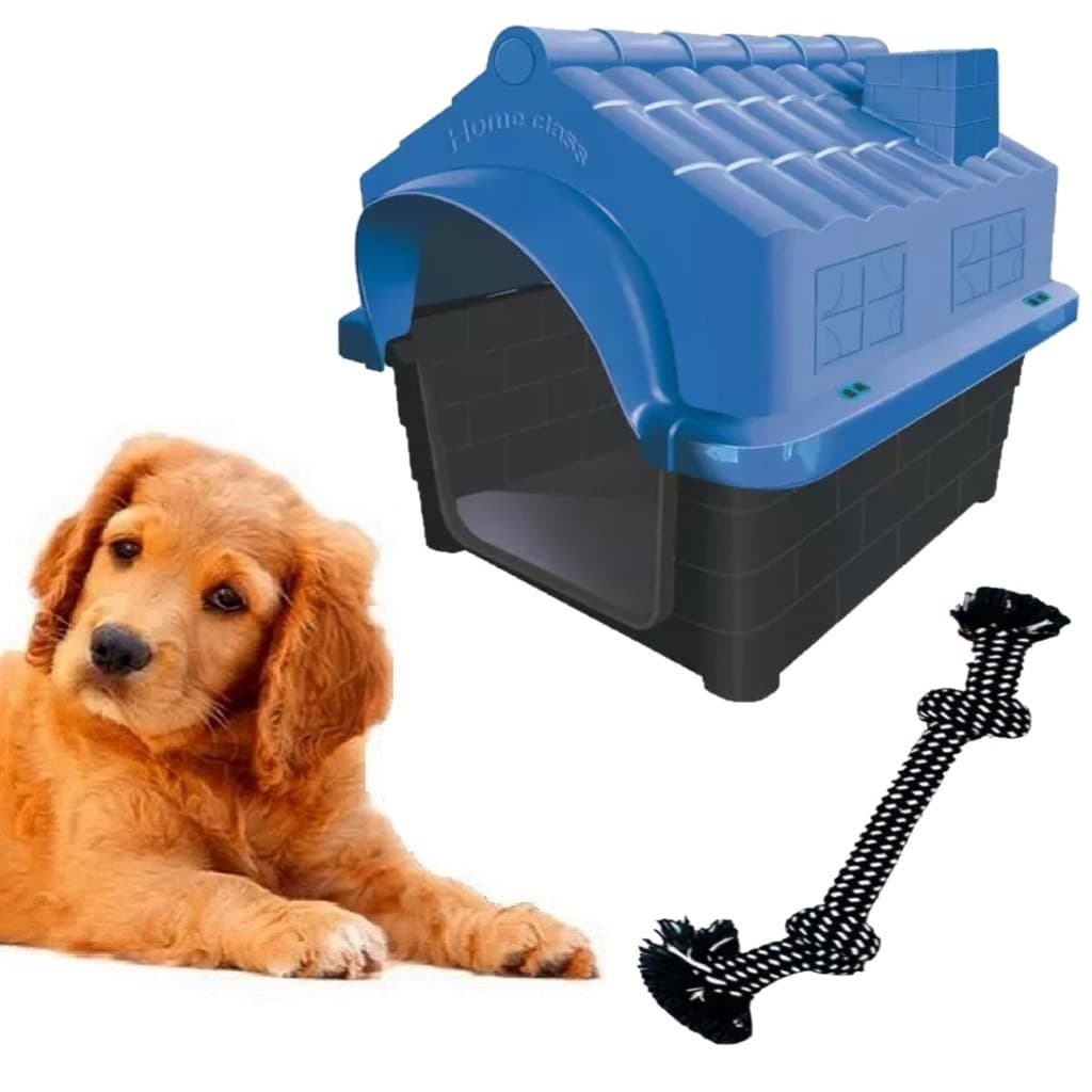 Mordedor Corda Pet Resistente Interativo + Casa Pet N3 Azul