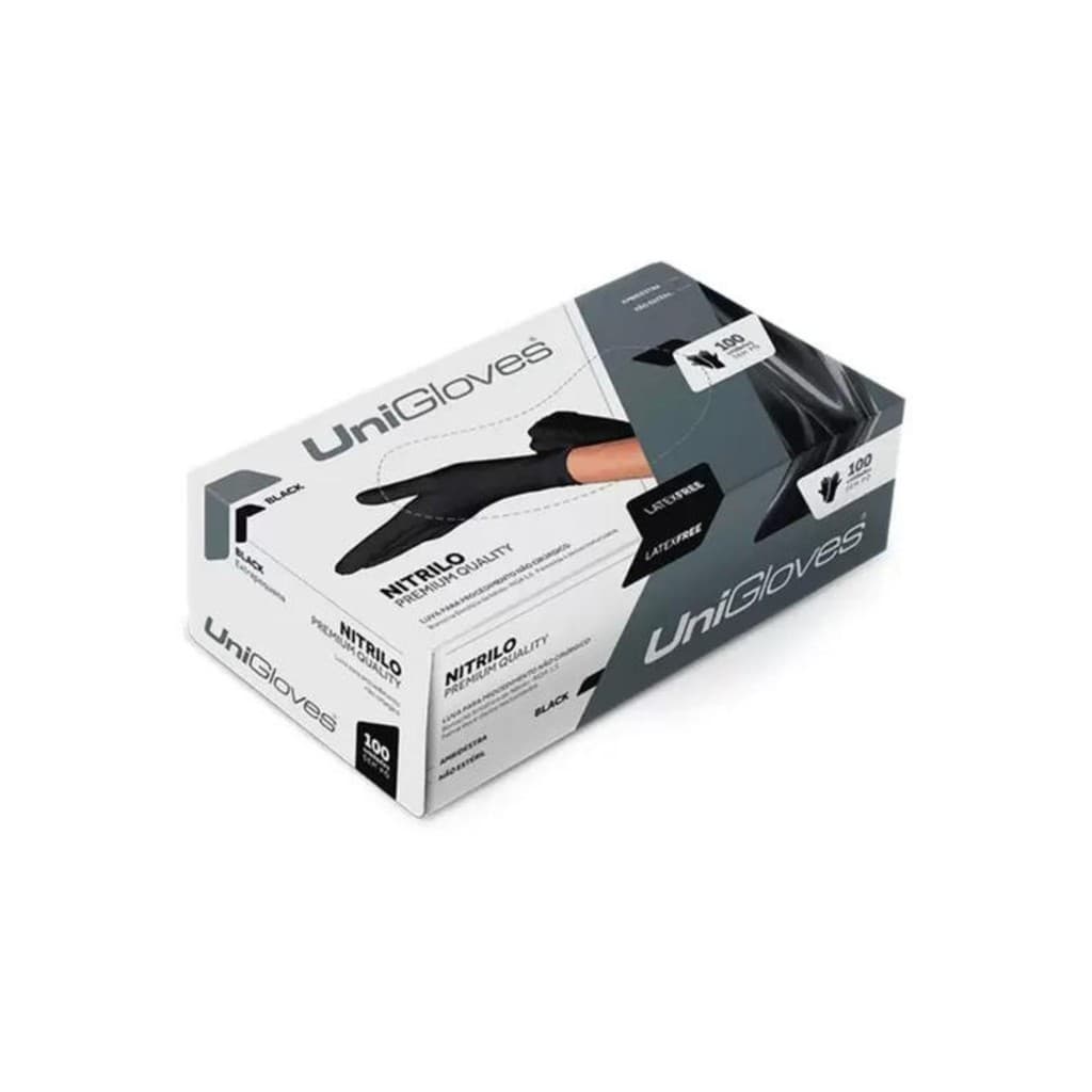 LUVA UNIGLOVES PROCEDMENTO NITRILO SEM PO BLACK PREMIUM 100UN