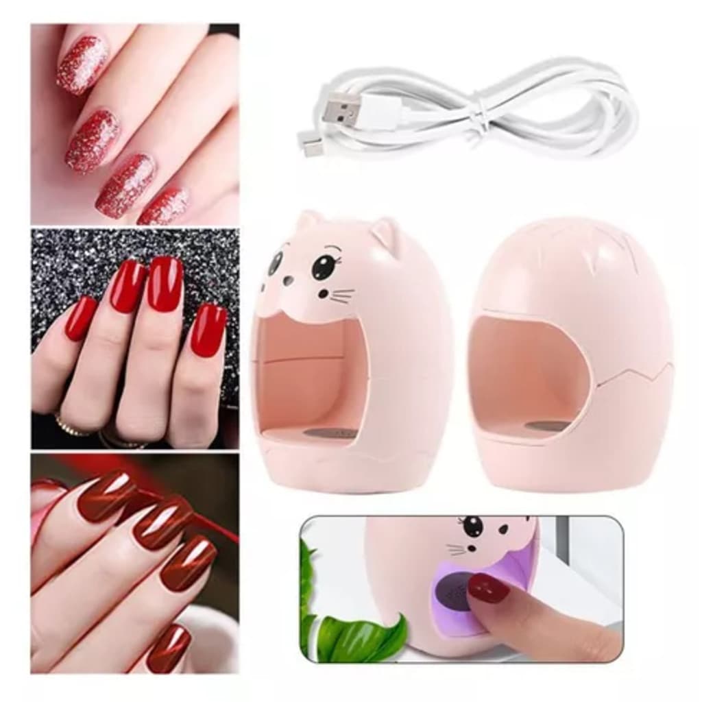 GUIANA  Mini Cabine de Secador de Unha Com 8 UV Led Para Secar Unha De Gel, Formato Panda E Coelhinho Rosa
