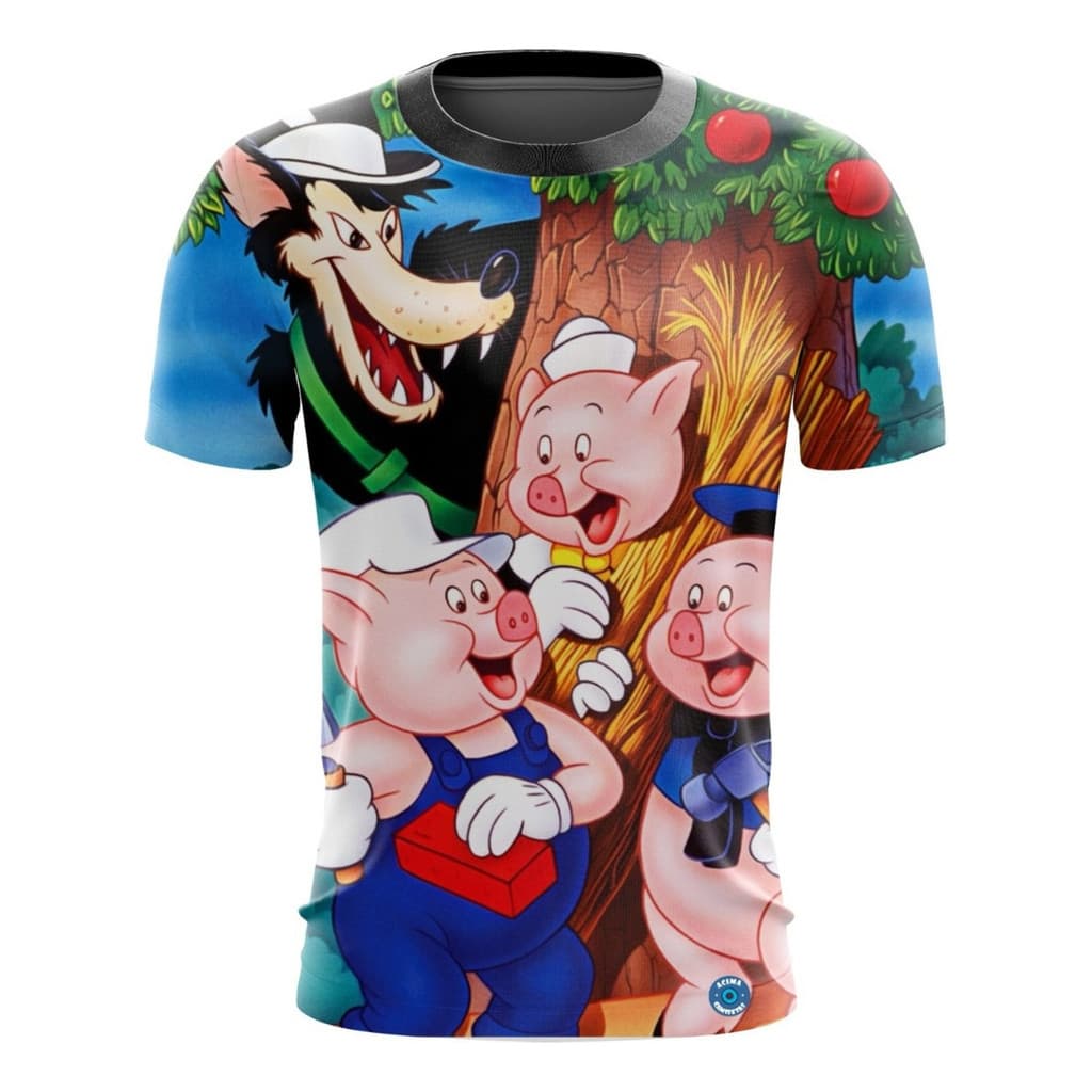 Camisa Camiseta Infantil 3 Porquinhos Lobo Mau Chapéuzinho